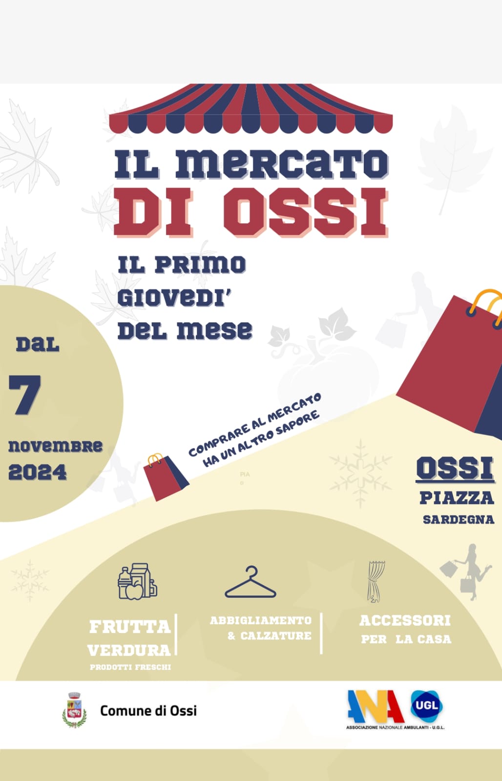 Ricordiamo l'appuntamento con il Mercato di Ossi. Giovedì 7 Novembre