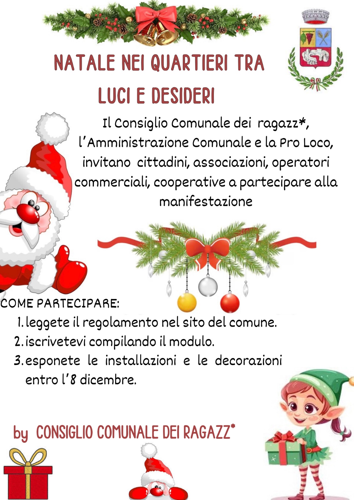 Il Consiglio Comunale dei Ragazzi organizza la Manifestazione Natalizia "Natale nei quartieri tra luci e desideri"