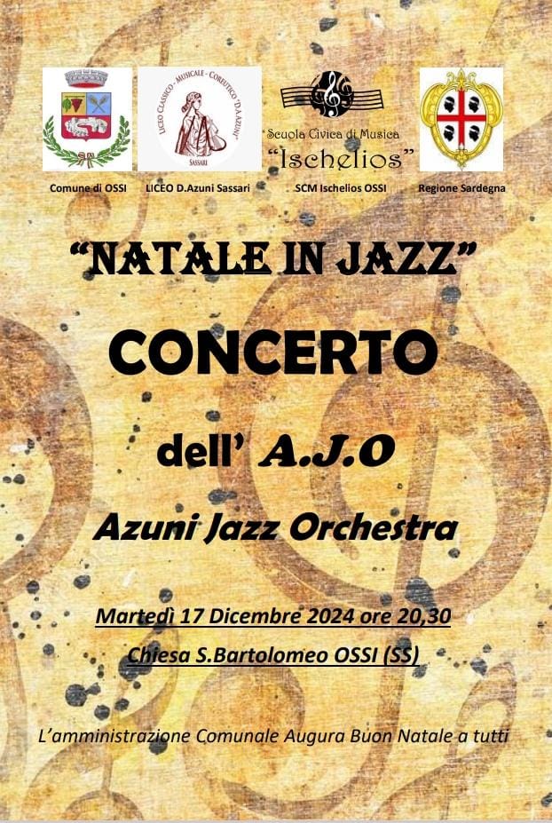 Natale in Jazz. Concerto dell'A.j.o. Azuni Jazz Orchestra Martedì 17 dicembre ore 20.30