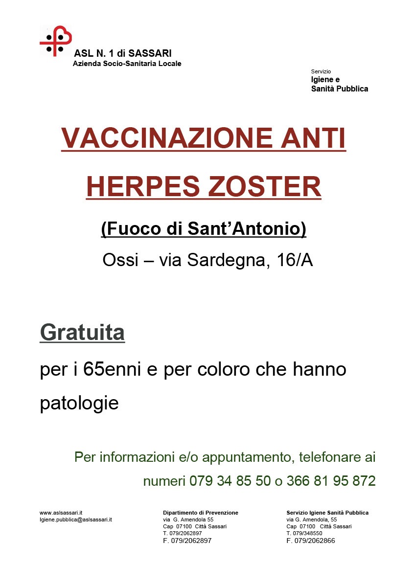 Vaccinazione Anti Herpes Zoster (Fuoco di Sant'Antonio)