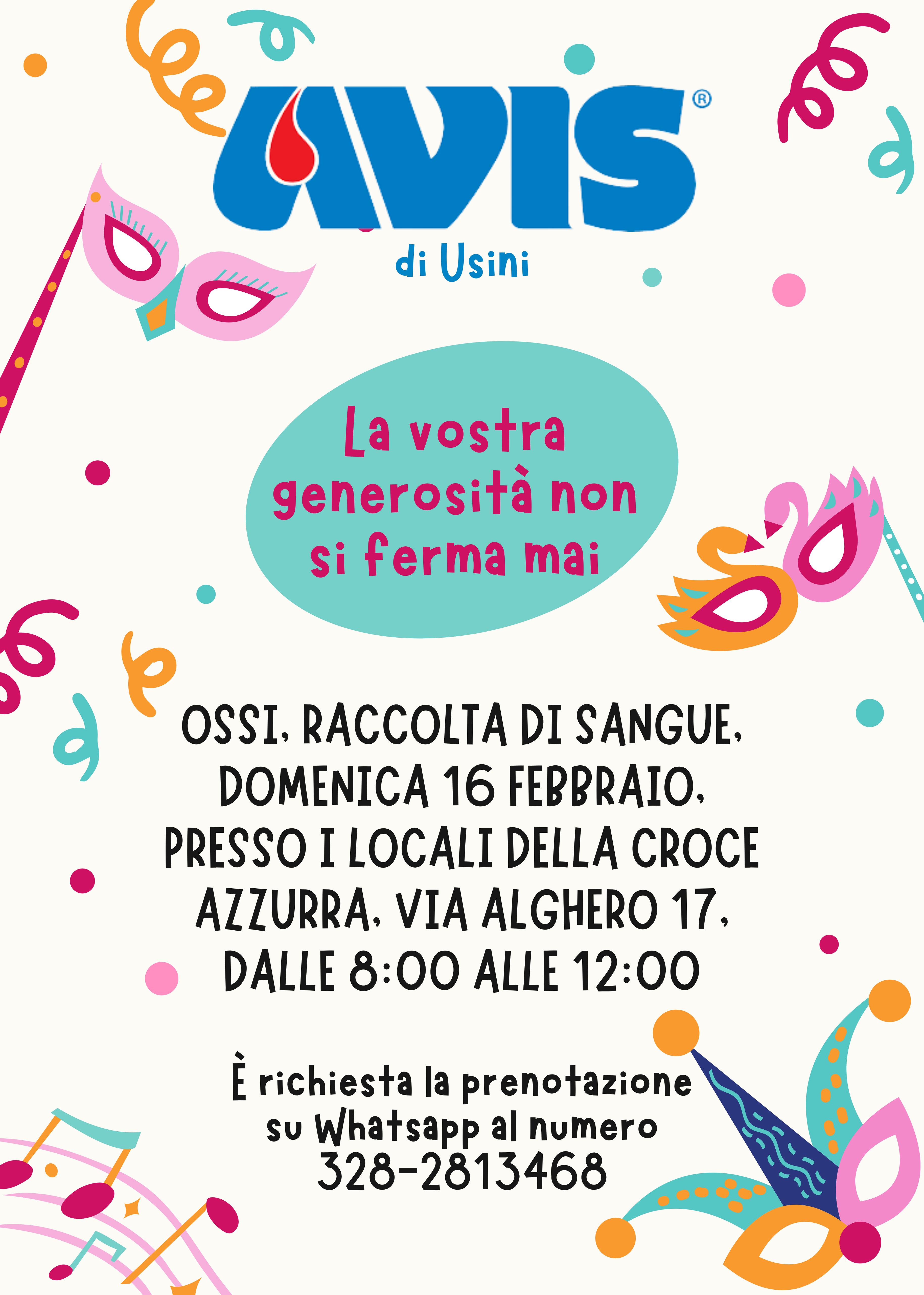 Avis. Raccolta di sangue. Domenica 16 febbraio